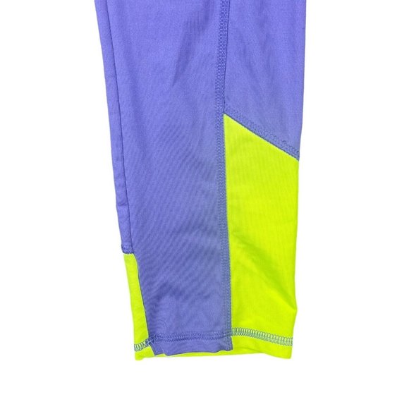 Reebok Leggings Youth Girl's Size‎ XL 16 Purple Yellow Stretch Active Cropped - Picture 4 of 8